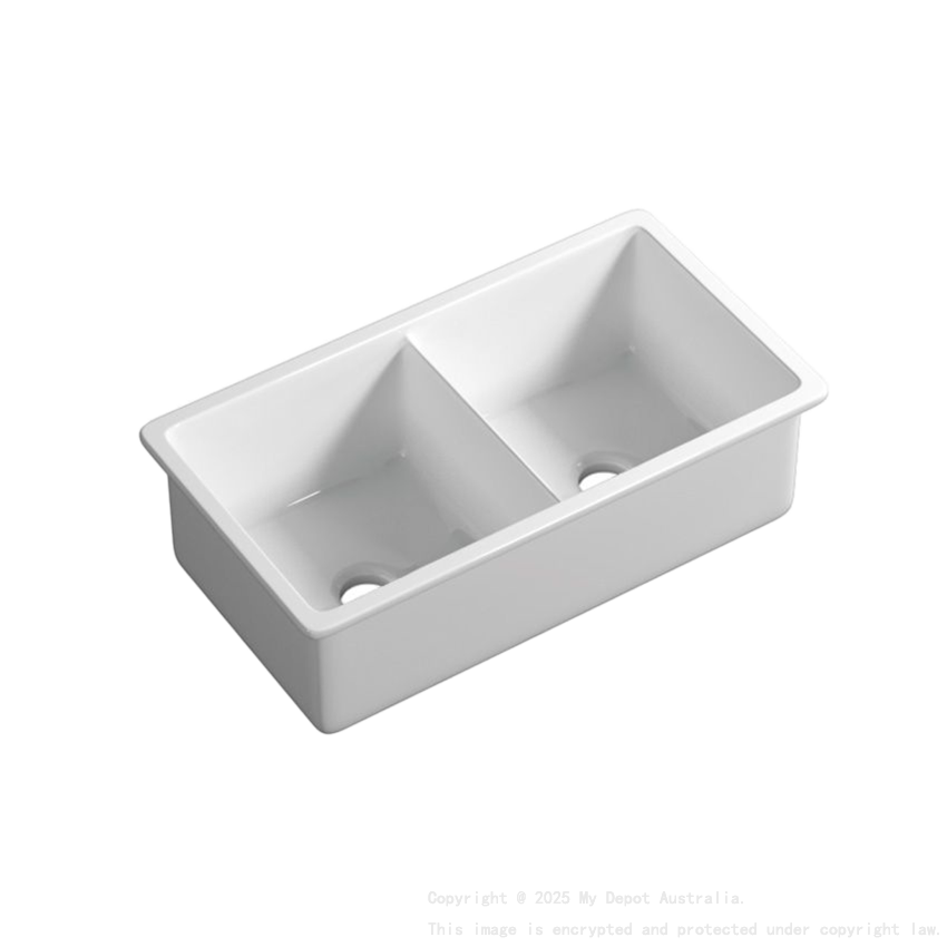 Size:813*483*254mm Gloss White Procida Fine Fireclay Inset/Undermount Sink Double Bowl Grid And Waste Included