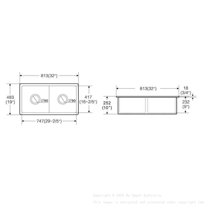 Size:813*483*254mm Gloss White Procida Fine Fireclay Inset/Undermount Sink Double Bowl Grid And Waste Included