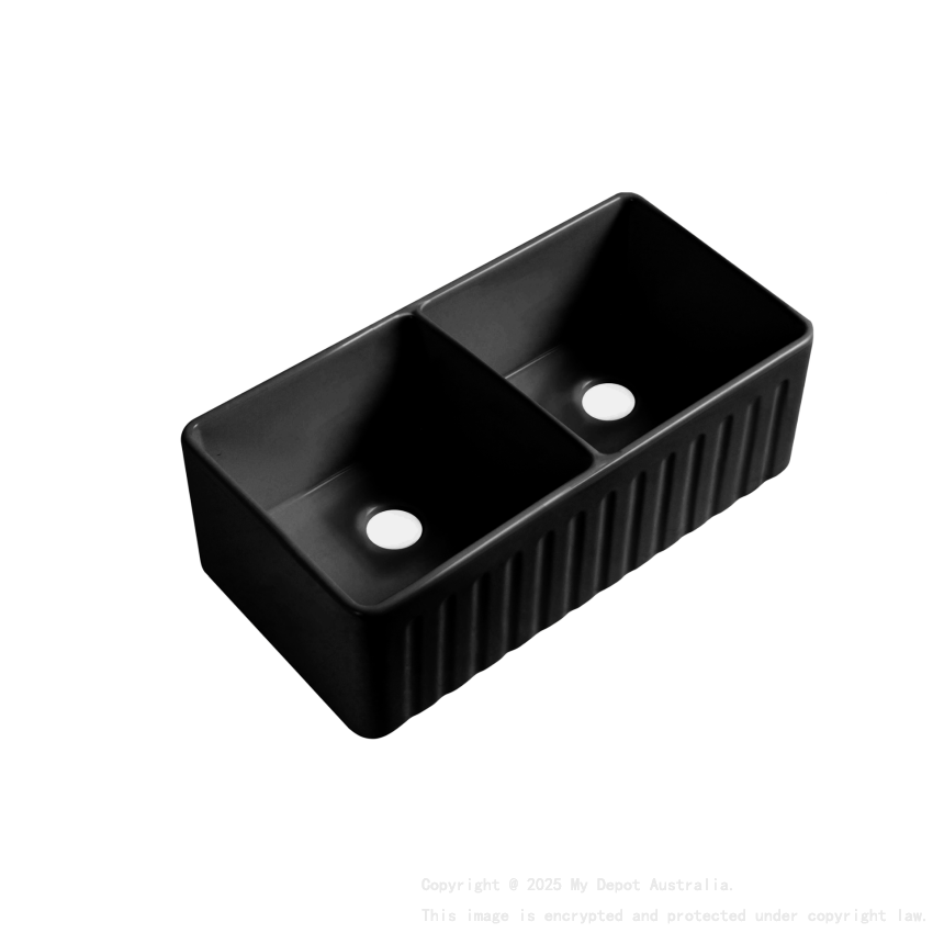 Size:835*459*254mm Bowl Size:390*423*232mm*2 Matte Black Rocca Fine Fireclay Farm House Buttler Sink Double Bowl