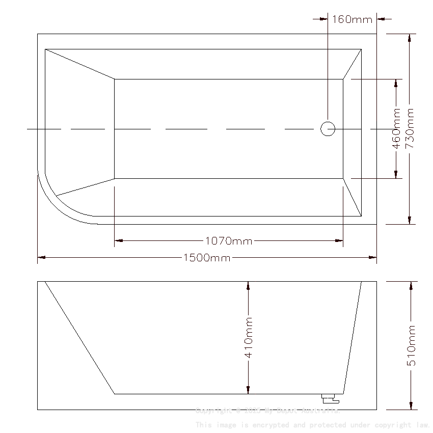 1500X730X510mm Gloss White Clayton Free Standing Bath Right Corner None Overflow 40mm Waste And Pipe Supplied