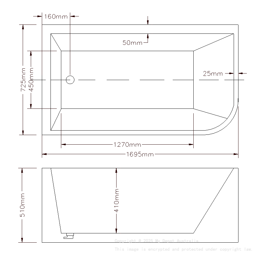 1700X730X510mm Gloss White Clayton Free Standing Bath Left Corner None Overflow 40mm Waste And Pipe Supplied