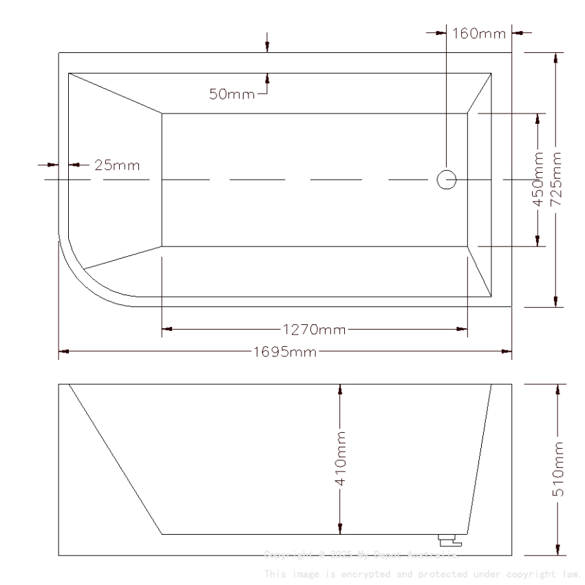 1700X730X510mm Gloss White Clayton Free Standing Bath Right Corner None Overflow 40mm Waste And Pipe Supplied