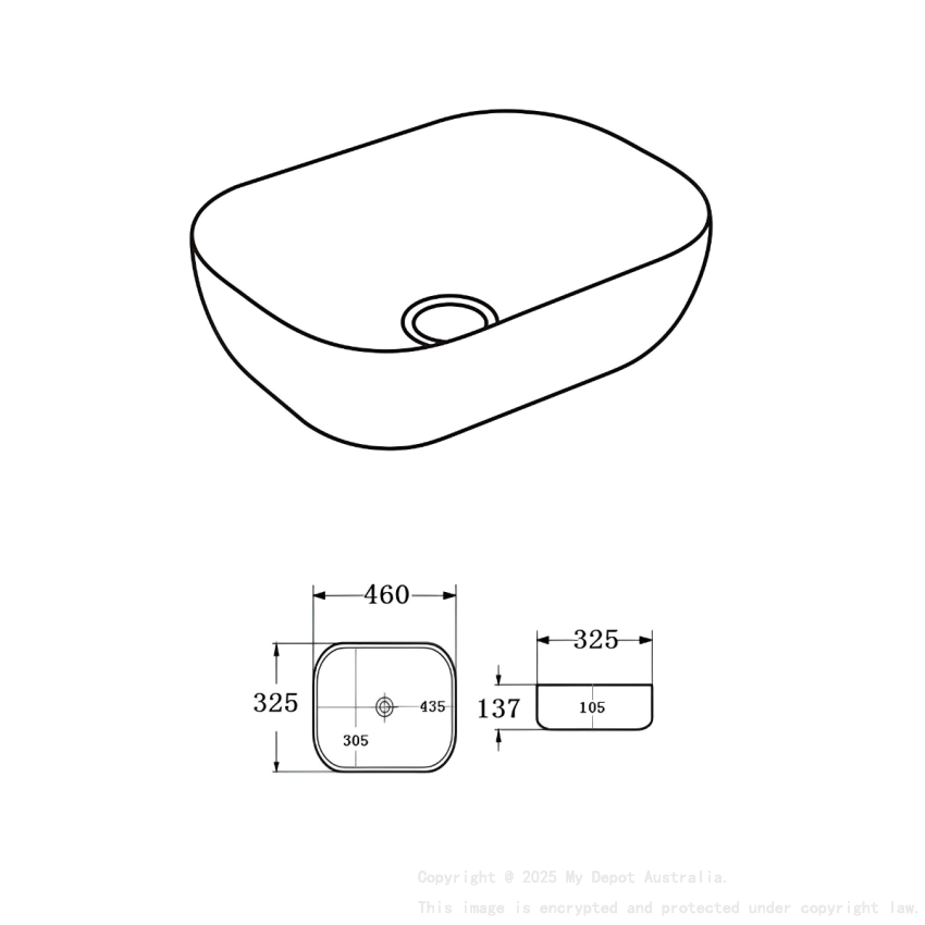 460*325*137mm Matt Marble Black Ellips Fine Ceramic Above Counter Basins Non Overflow 32mm Waste