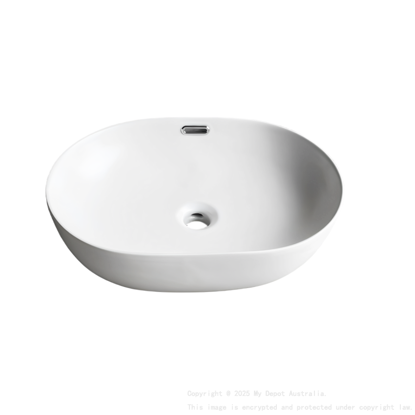 490*350*140mm Matte White Ellips Fine Ceramic Above Counter Basins Overflow 32mm Waste