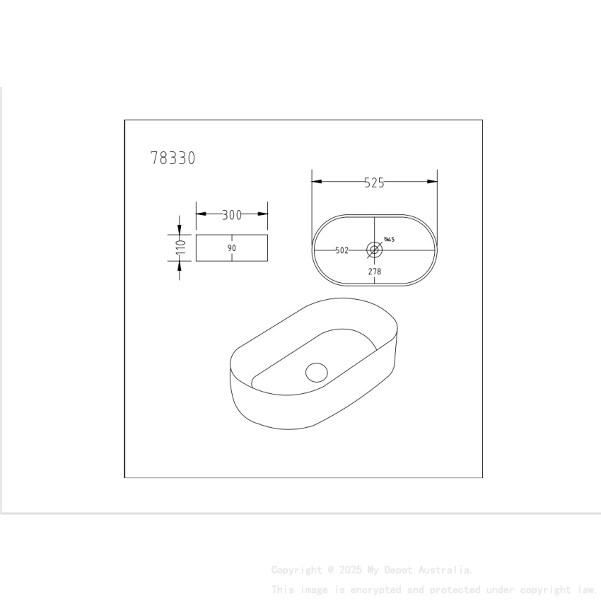 525*300*110mm Matte Black Ellips Fine Ceramic Above Counter Basins Non Overflow 32mm Waste