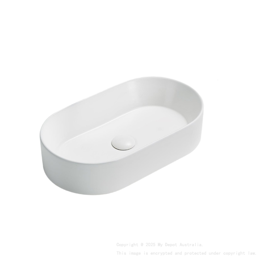 525*300*110mm Matte White Ellips Fine Ceramic Above Counter Basins Non Overflow 32mm Waste