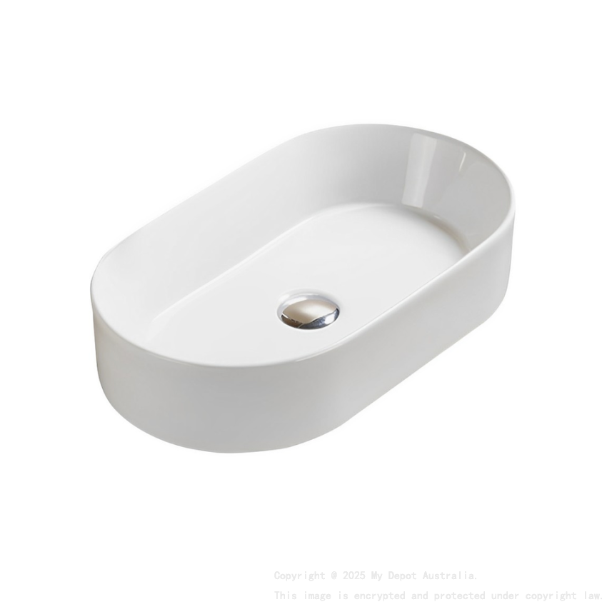 525*300*110mm Gloss White Ellips Fine Ceramic Above Counter Basins Non Overflow 32mm Waste