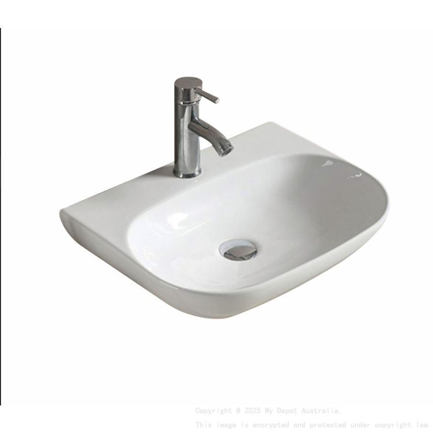 500*385*120mm Gloss White Ellips Fine Ceramic Wall Hung Basin Tap Hole No Overflow 32mm Waste