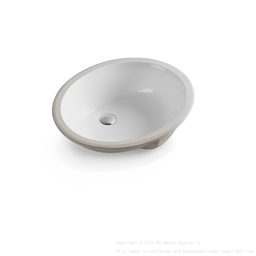 460*393*200mm Gloss White Elipps Fine Ceramic Under Counter BasinWith Overflow 32mm Waste