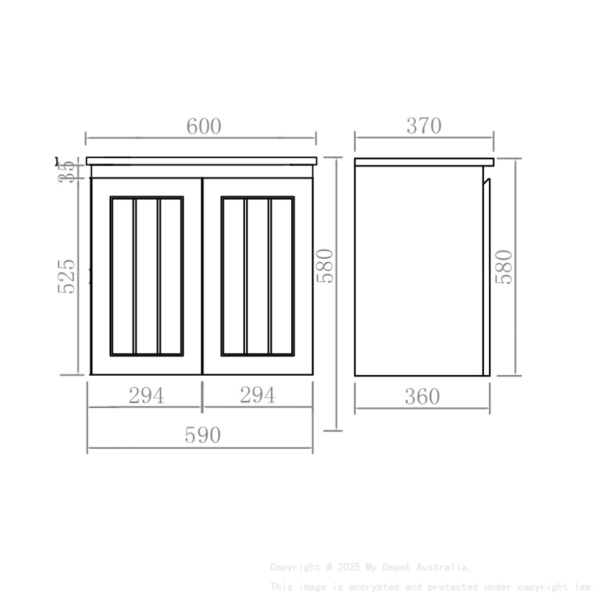 590*360*560mm Matte White Archill Federation Wall Hung Ensuite PVC Cabinet 