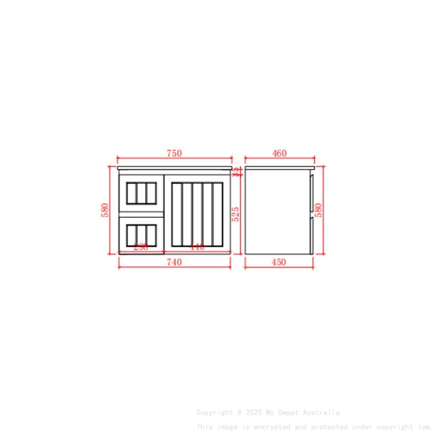 740*455*560mm Matte White Archill Federation Wall Hung Ensuite PVC Cabinet Left Hand Drawer
