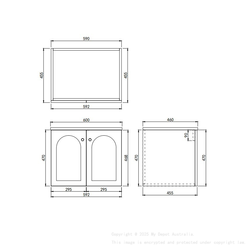 590*455*470mm Matte Black Chester Federation Wall Hung PVC Cabinet