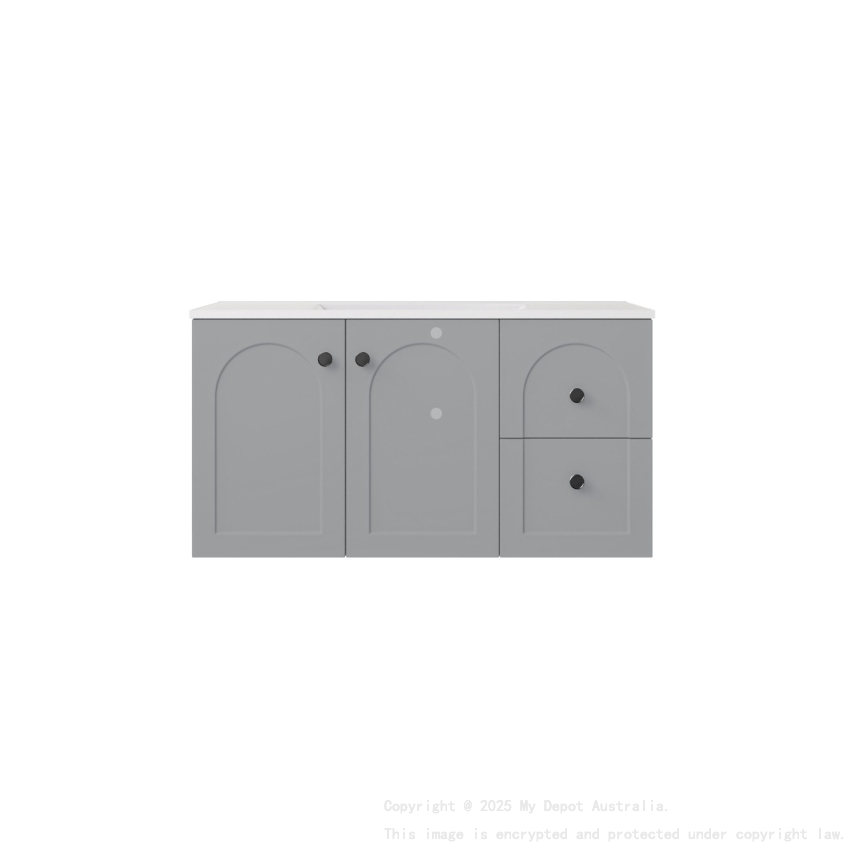 890*455*470mm Matte Grey Chester Federation Wall Hung PVC Cabinet,Right Hand Drawers