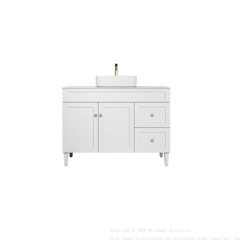 1190X455X860mm Matte White Harold Federation Free Standing PVC Cabinet Right Hand Drawers