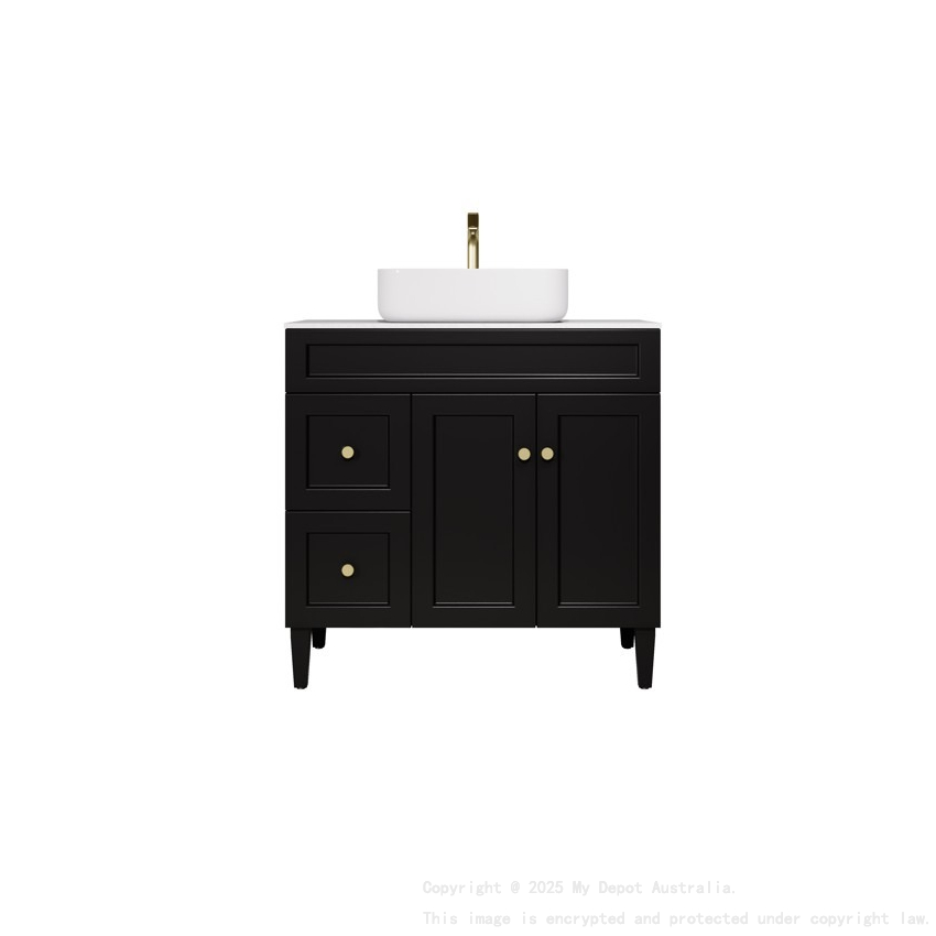 890X455X860 Matte Black Harold Federation Free Standing PVC Cabinet Left Hand Drawers