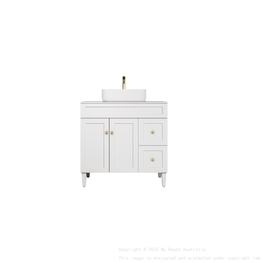 890X455X860mm Matte White Harold Federation Free Standing PVC Cabinet Right Hand Drawers