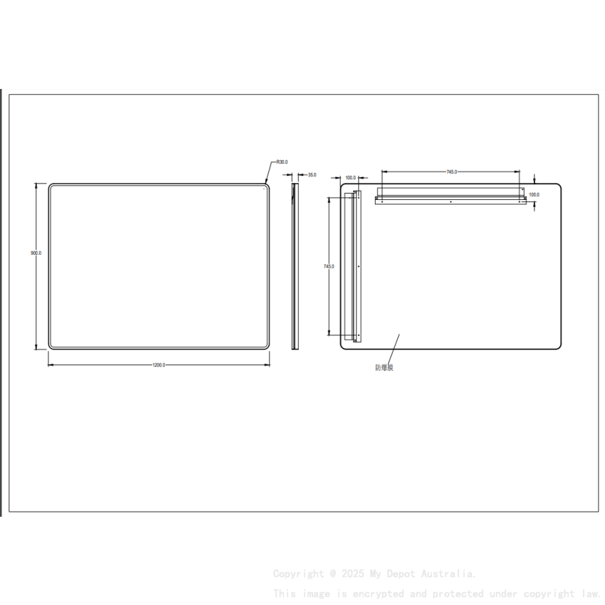 1200X900X35mm Matt Black Recta Framed Mirror