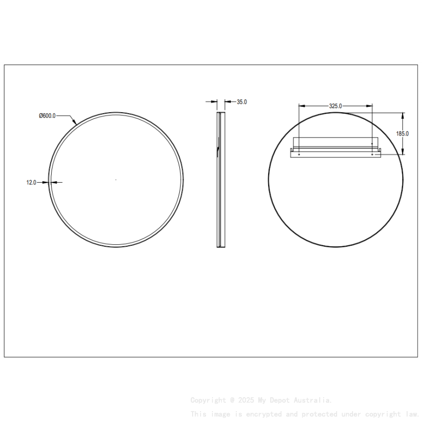 600X600X35mm Burshed Nickel Orbis Frame Mirror