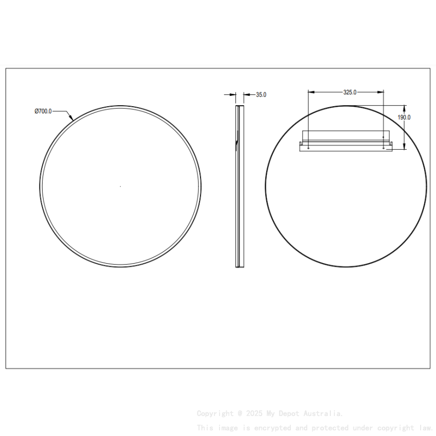 700X700X35mm Matte Black Orbis Frame Mirror