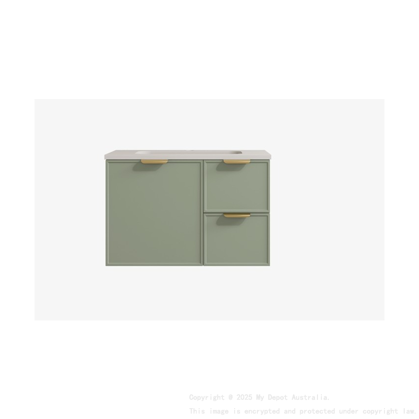 740*455*560mm Olive Green Madura Federation Wall Hung PVC Cabinet Right Hand Drawers