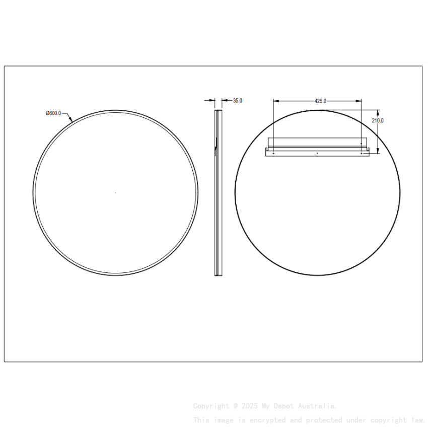 800X800X35mm Burshed Nickel Orbis Frame Mirror