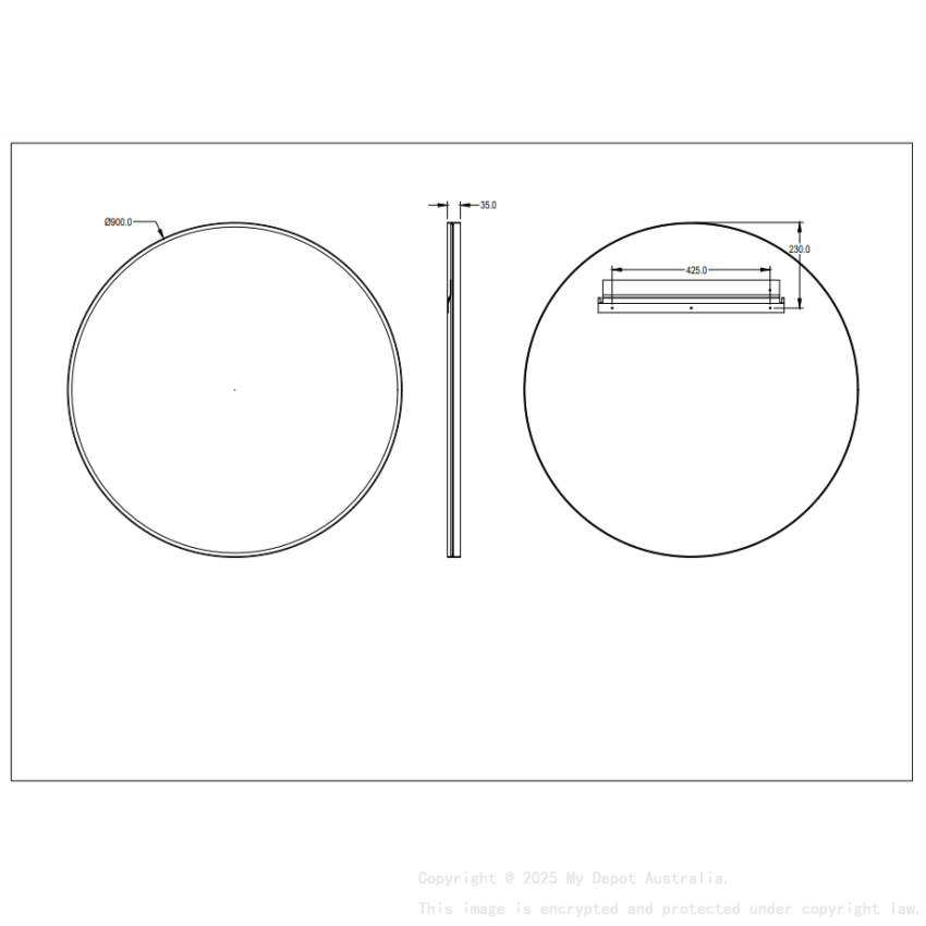 900X900X35mm Matte Black Orbis Frame Mirror