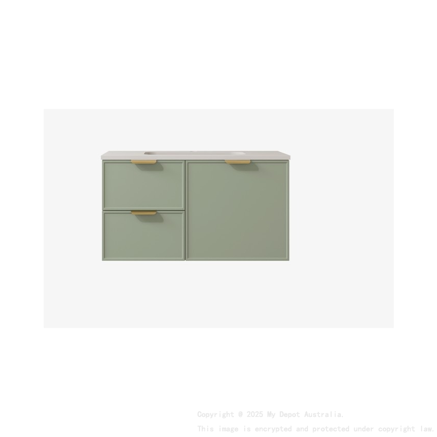 890*455*560mm Olive Green Madura Federation Wall Hung PVC Cabinet Left Hand Drawers