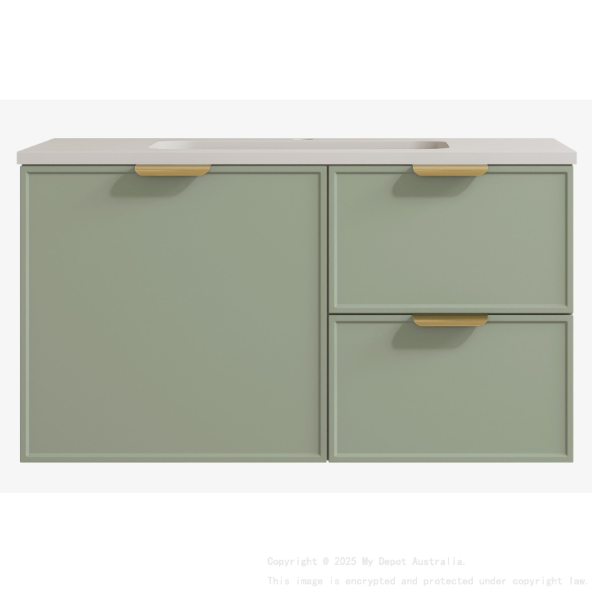 890*455*560mm Olive Green Madura Federation Wall Hung PVC Cabinet Right Hand Drawers