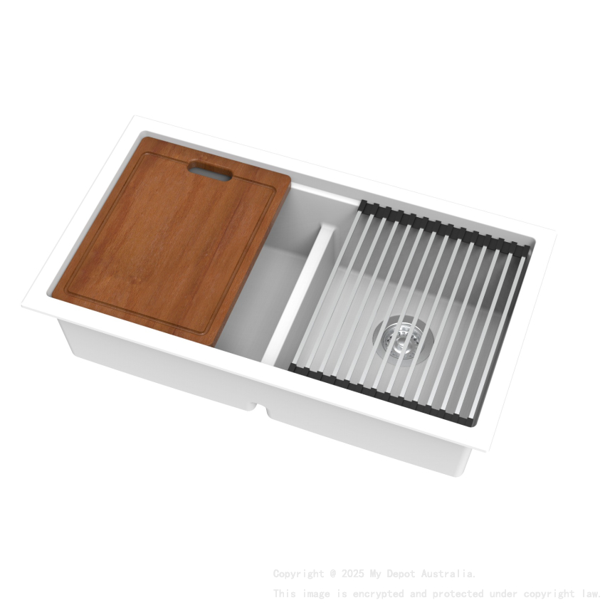 Size:825*470*241mm Bowl Size:374*381*241mm*2 Artic White Gabrio Granite Sink With Work Station Double Bowls