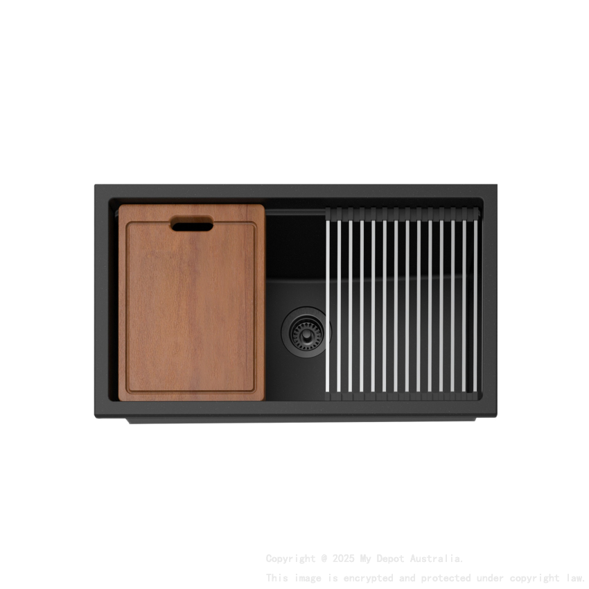 Size:825*470*241mm Bowl Size:374*381*241mm*2 Matte Black Gabrio Granite Sink With Work Station