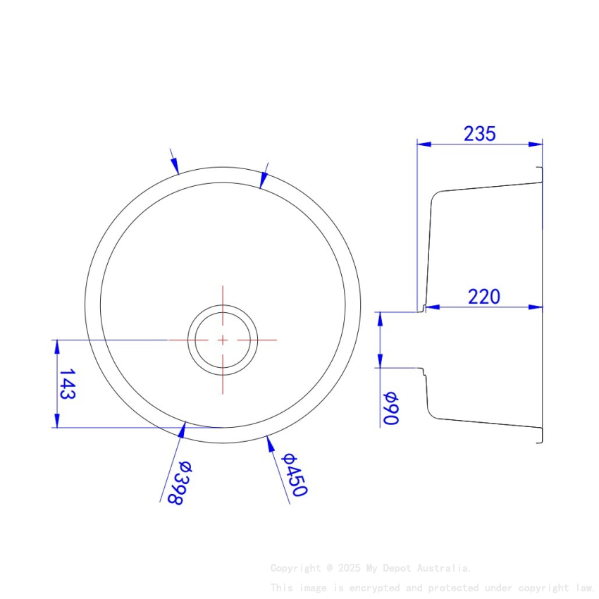 Size:450X235mm Bowl Size:398*235mm Artic White Laufey Granite Laundry/Bar Sink