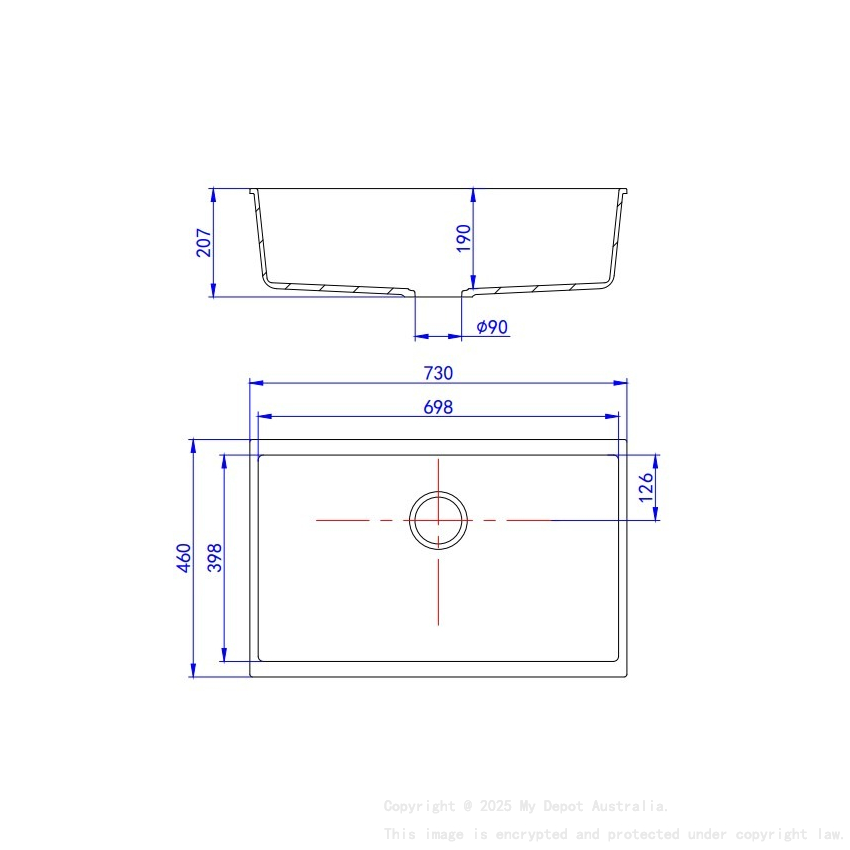 Size:730*460*207mm Bowl:398X698X207mm Matte Black Crete Granite Sink Single Bowl