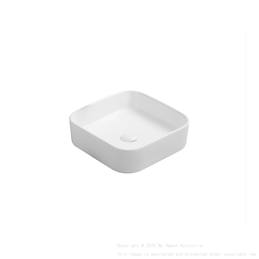 370*370*113mm Matte White Kliff Fine Ceramic Above Counter Basin No Overflow 32mm Waste