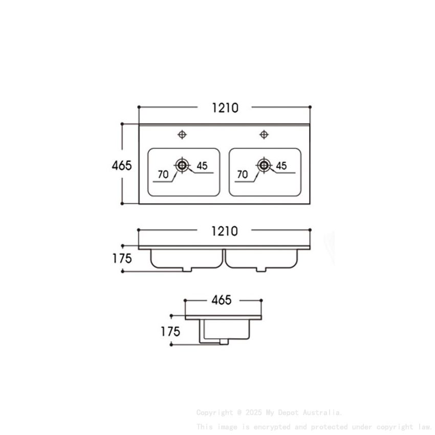 1210*460*175mm Gloss White Kliff Fine Ceramic Counter Top Double Bowl