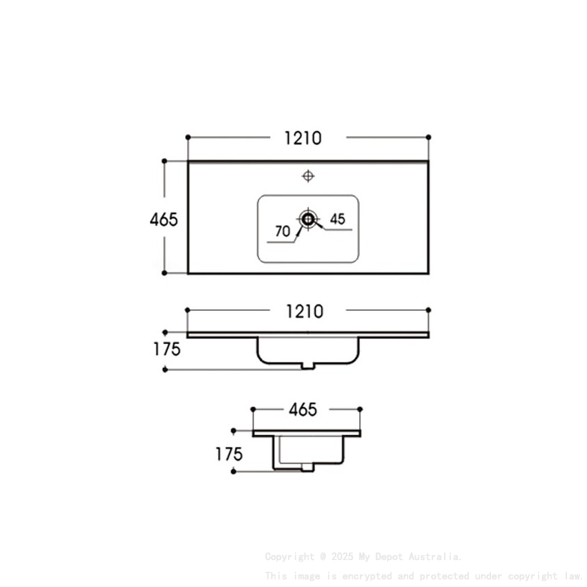 1210*460*175mm Gloss White Kliff Fine Ceramic Counter Top