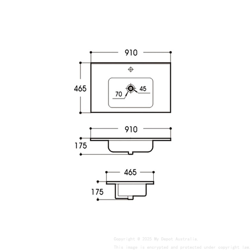 910*460*175mm Gloss White Kliff Fine Ceramic Counter Top