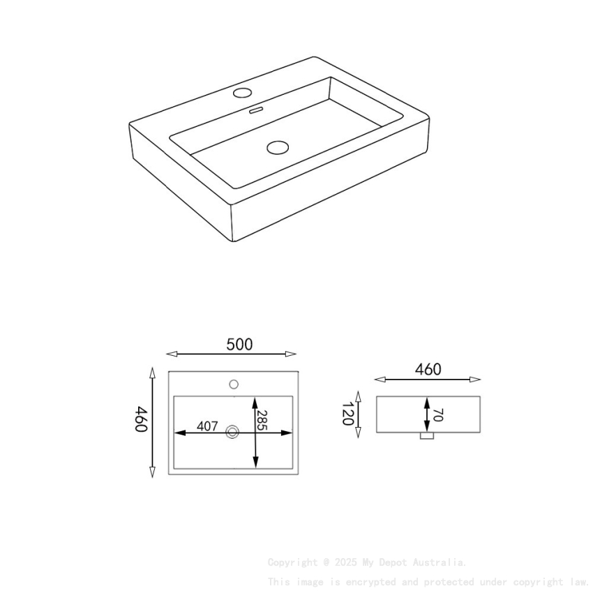 540*500*180mm Gloss White Kliff Fine Ceramic Insert Basin Tap Hole Overflow 32mm Waste