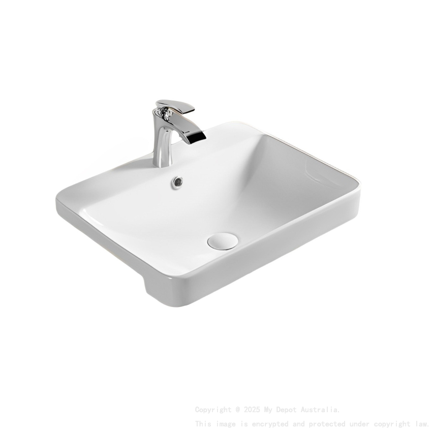 585*460*170mm Gloss White Kliff Fine Ceramic Semi Ress Basin Tap Hole Overflow 32mm Waste