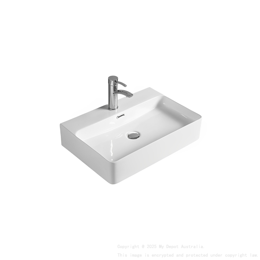 515*425*135mm Gloss White Kliff Fine Ceramic Wall Hung/Above Counter Basin Tap Hole With Overflow 32mm Waste