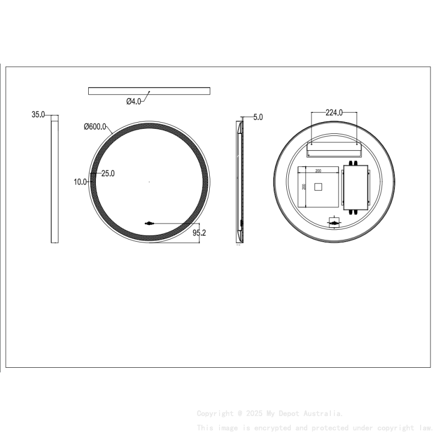 600X600X32mm Brushed Nickle Orbis Framed LED Mirror