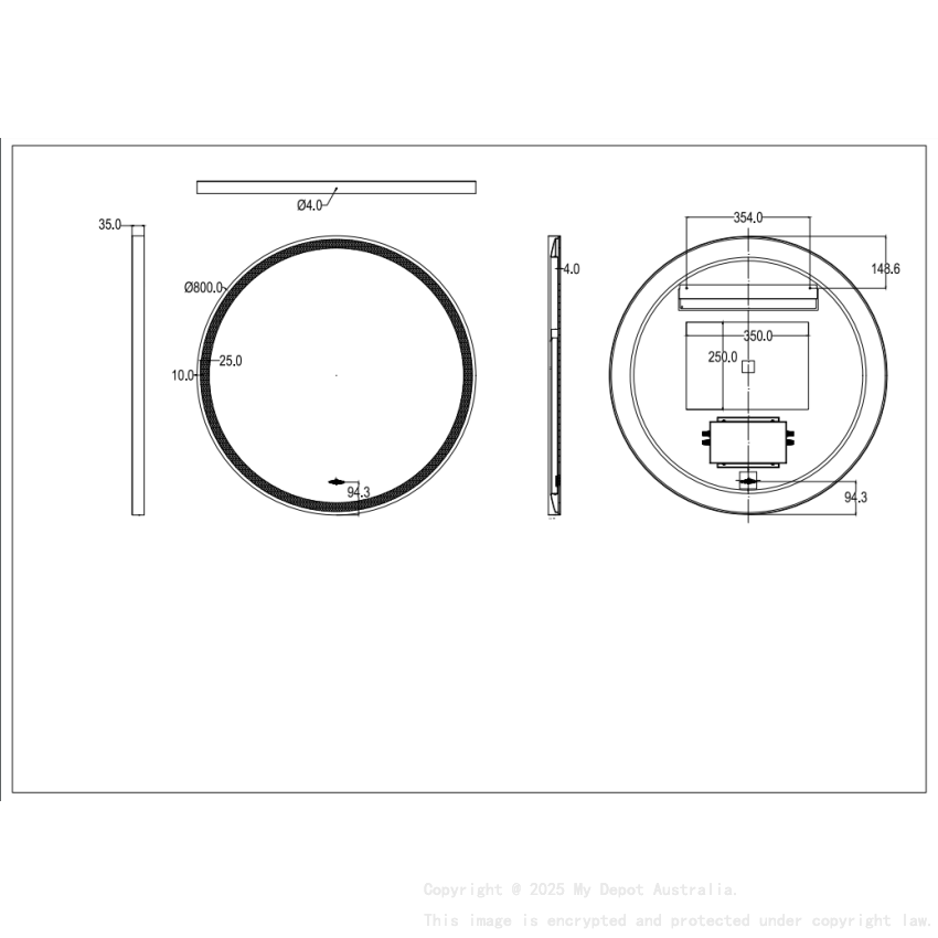 800X800X32mm Brushed Gold Orbis Framed LED Mirror