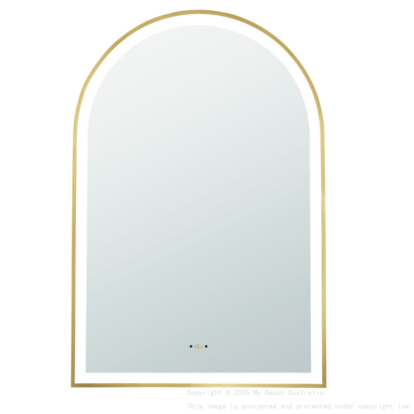 Size: 600(W)*900mm(H) Brushed Gold Ellips Framed LED Mirror