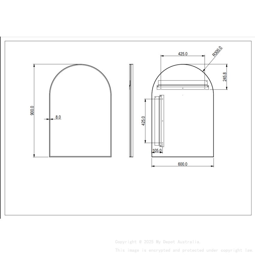 Size: 600(W)*900mm(H) Brushed Gold Ellips Framed LED Mirror