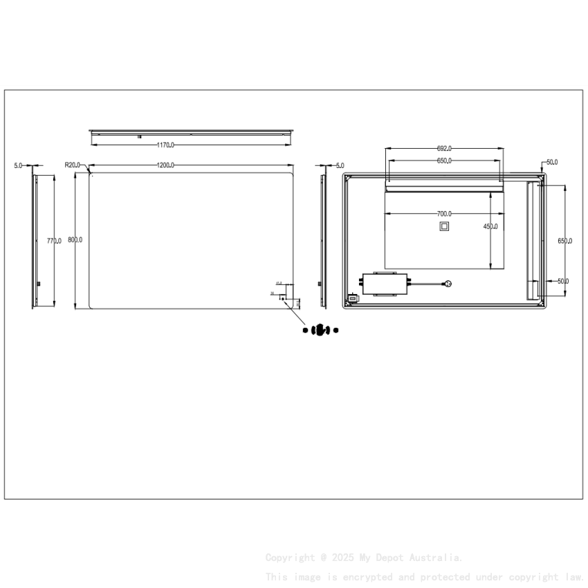1200*800mm Recta LED Back Lit Pencil Edge Mirror