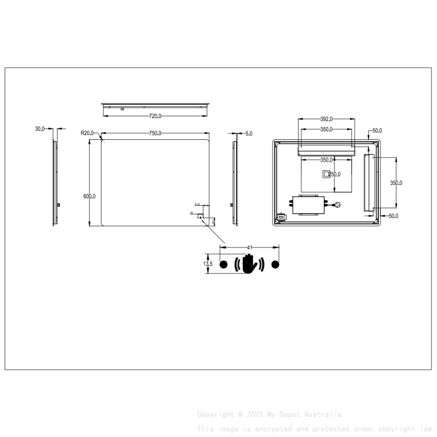 750*600mm Recta LED Back Lit Pencil Edge Mirror
