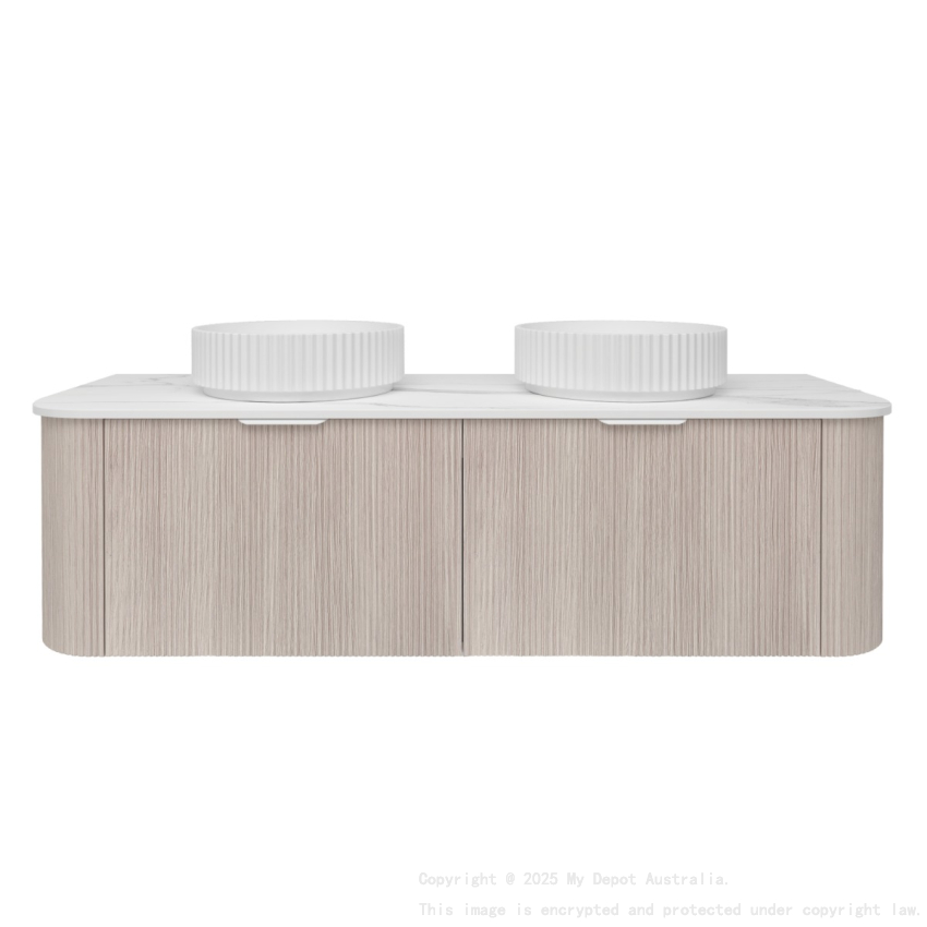 1490*493*400mm Costal Oak Agena Fluted Wood Grain Wall Hung Vanities Soft Closing Drawer Pull Out With Handle