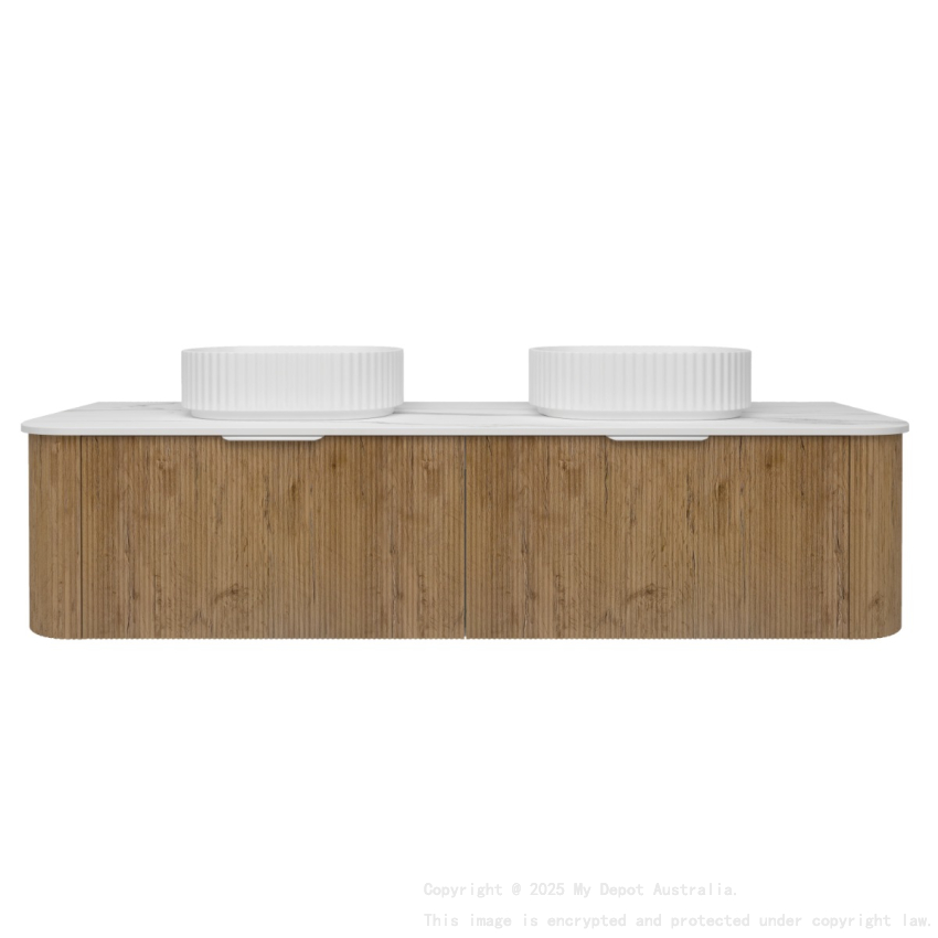 1790*493*400mm Prime Oak Agena Fluted Wood Grain Wall Hung Vanities Soft Closing Drawer Pull Out With Handle