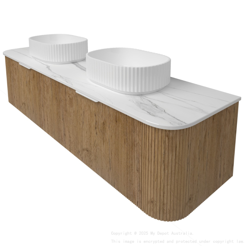 1790*493*400mm Prime Oak Agena Fluted Wood Grain Wall Hung Vanities Soft Closing Drawer Pull Out With Handle