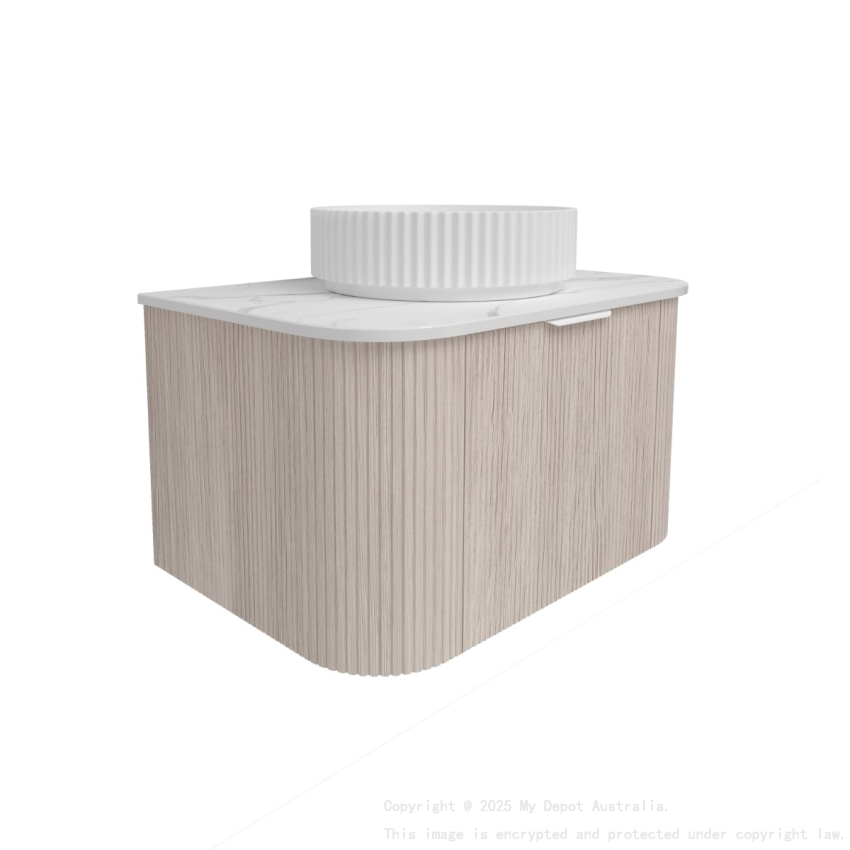 740*493*400mm Costal Oak Agena Fluted Wood Grain Wall Hung Vanities Soft Closing Drawer Pull Out With Handle