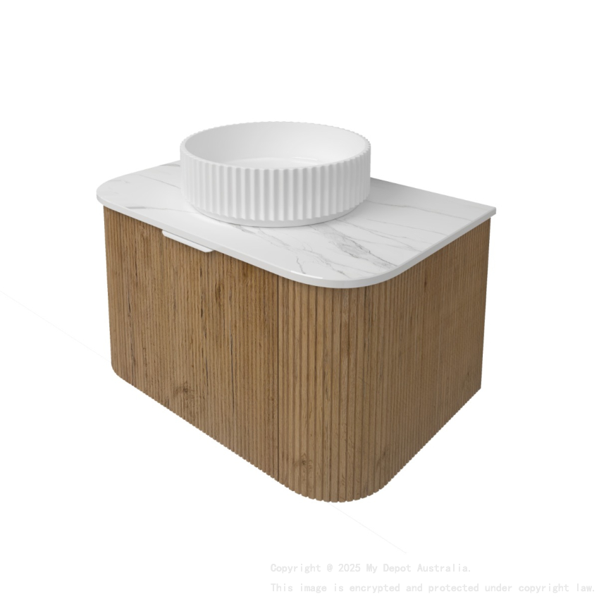 740*493*400mm Prime Oak Agena Fluted Wood Grain Wall Hung Vanities Soft Closing Drawer Pull Out With Handle